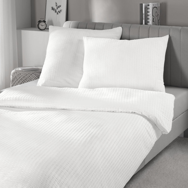 Bügelfrei Seersucker Bettwäsche weiß